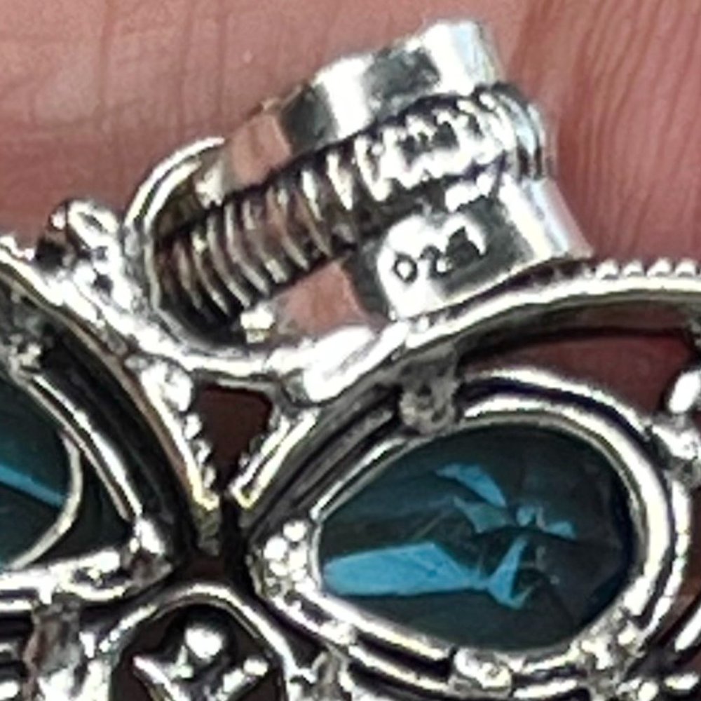 Heart Pendant Blue Topaz Large Handmade Statement 924 Stamped Bohemian Sparkler - Picture 5 of 7